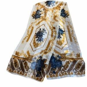 Vintage Liz Claiborne Blue and Gold Floral Scarf